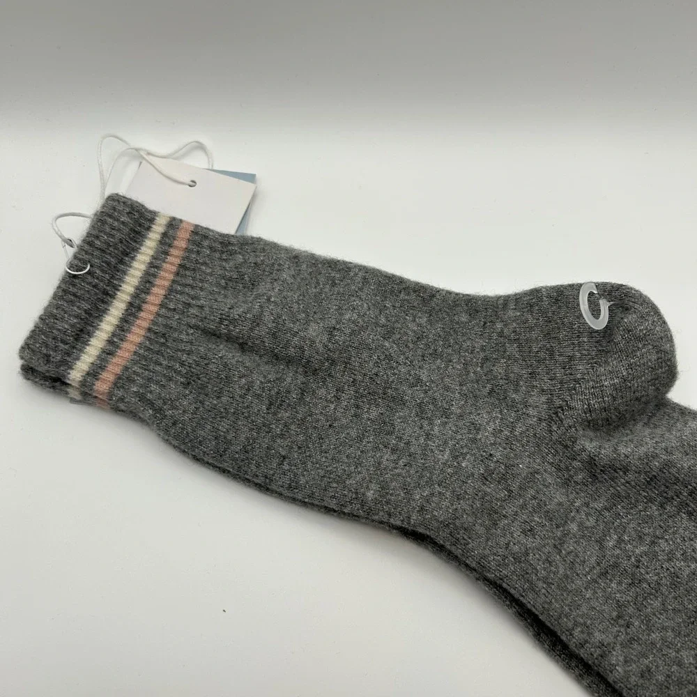 Johnny Was‎ Calme Cashmere Two Tone Socks Gray Striped Cuff Womens M/L New
